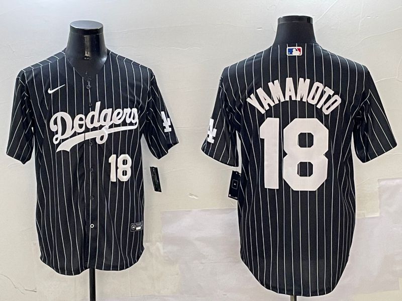 Men Los Angeles Dodgers #18 Yamamoto Black Stripe Jointly Name 2025 Nike MLB Jersey style 4->los angeles dodgers->MLB Jersey